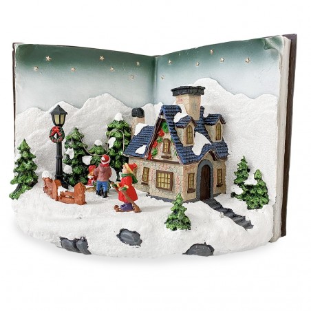 361019 Libro Pueblo Navideño GRIS con Movimiento, Luces y Sonidos 31Lx19Px21H cm