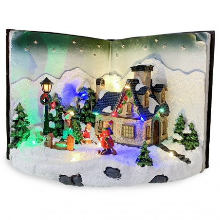 361019 Libro Pueblo Navideño GRIS con Movimiento, Luces y Sonidos 31Lx19Px21H cm