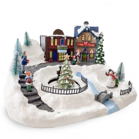 Pueblo Navideño Nevado 361038 Carrusel con Luces Sonidos Movimiento 37x21x27 cm