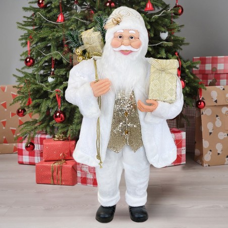 144233 Papá Noel Decoración de terciopelo blanco y dorado 120H luces y sonido