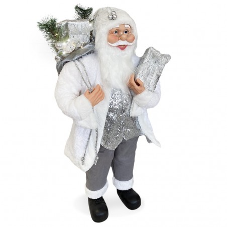 144227 Papá Noel Decoración de terciopelo Blanco y Plata 120H luces y sonido