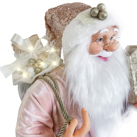 144215 Papá Noel para Decoración de terciopelo ROSA 120H luces y sonido