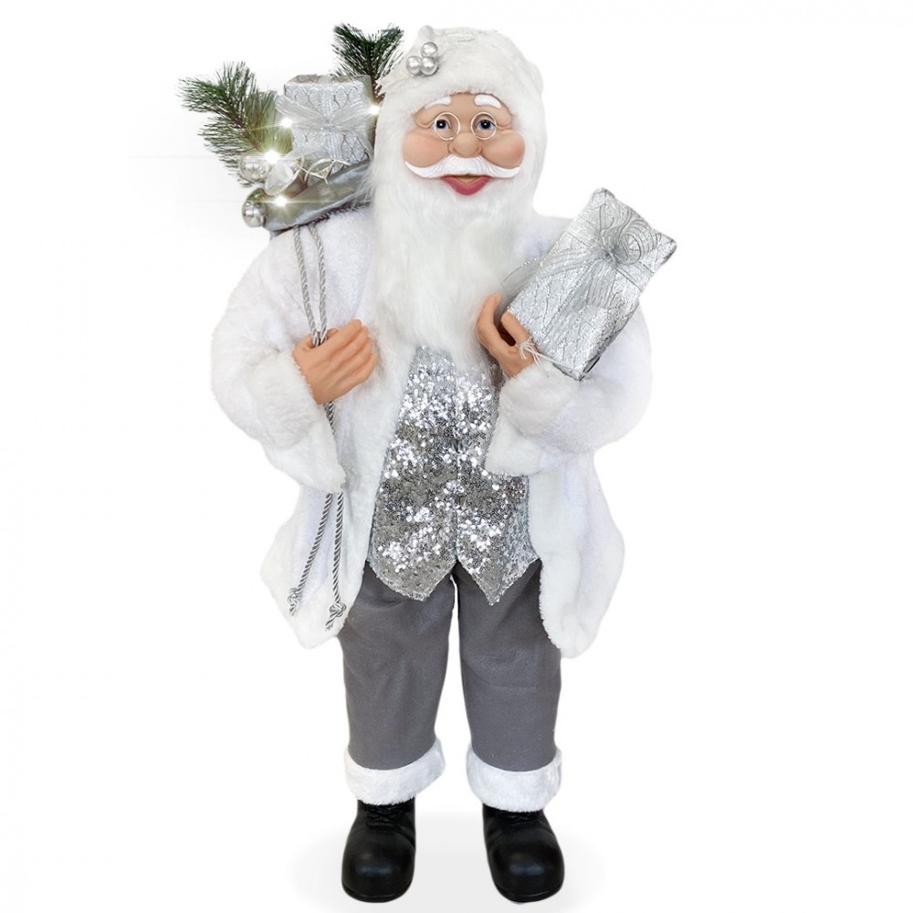 144226 Papá Noel para Decoración terciopelo Blanco Y Plata 110H luces y sonido