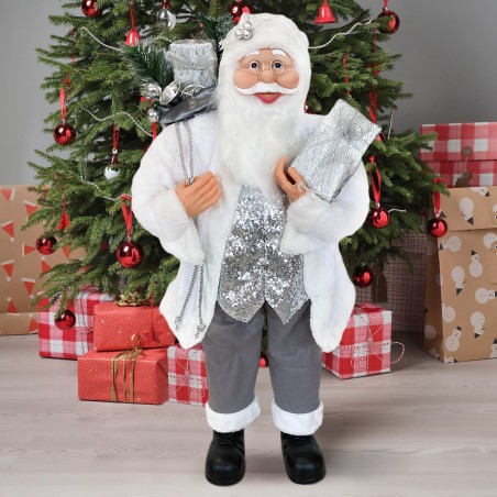 144226 Papá Noel para Decoración terciopelo Blanco Y Plata 110H luces y sonido