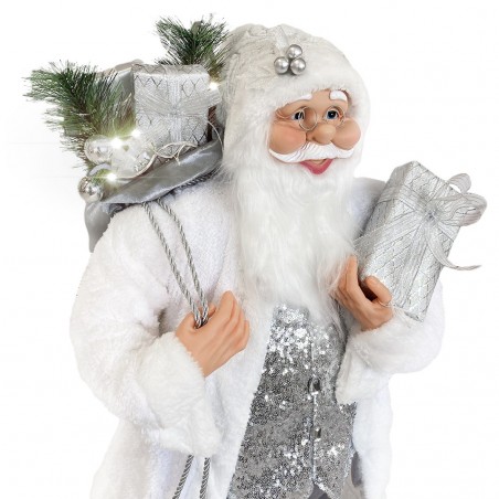 144226 Papá Noel para Decoración terciopelo Blanco Y Plata 110H luces y sonido