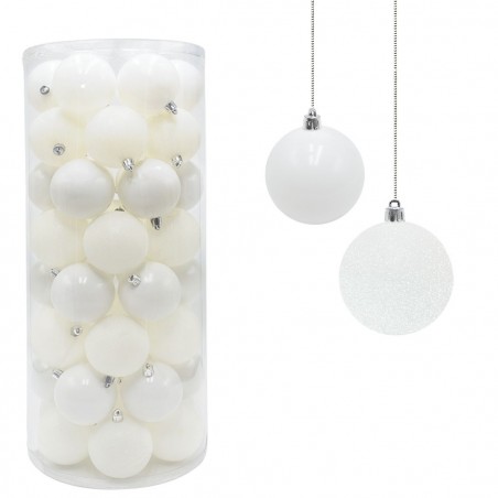 389096 Pack 48 Bolas de Navidad 7cm blancas Decoraciones para los árboles