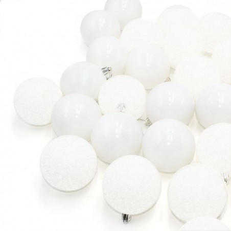 389096 Pack 48 Bolas de Navidad 7cm blancas Decoraciones para los árboles