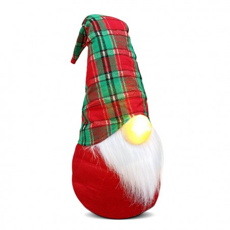 305183 Gnomo navideño vestido escocés y barba decoración con luz 22x17xH65 cm