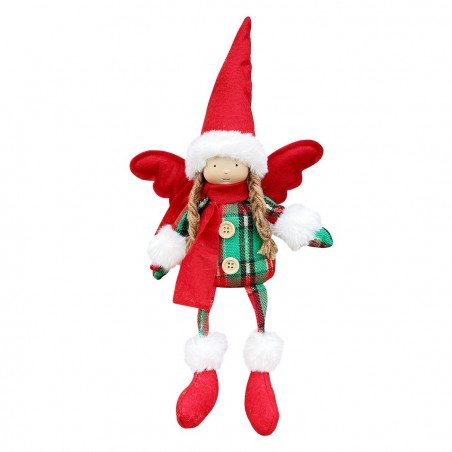 305185 Hada navideña sentada con vestido escocés Decoración con luz 12X8 cm