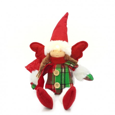 305185 Hada navideña sentada con vestido escocés Decoración con luz 12X8 cm