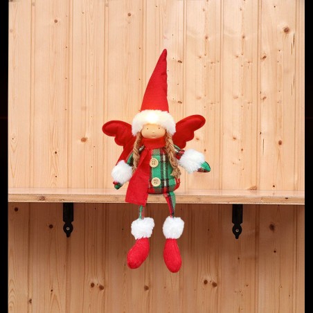 305185 Hada navideña sentada con vestido escocés Decoración con luz 12X8 cm