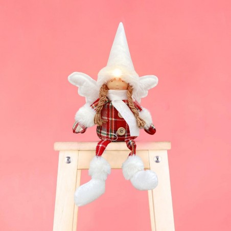 305185 Hada navideña sentada con vestido escocés Decoración con luz 12X8 cm