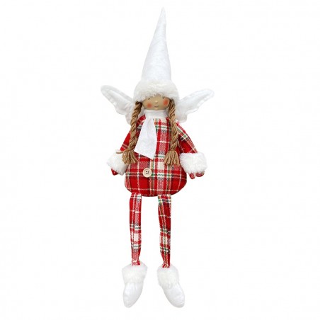 305187 Hada navideña sentada con vestido escocés Decoración con luz 20X12 cm