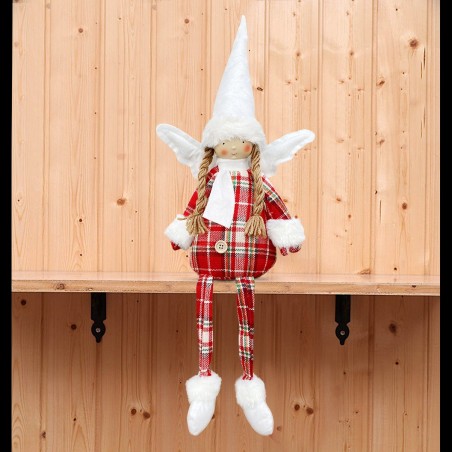 305187 Hada navideña sentada con vestido escocés Decoración con luz 20X12 cm