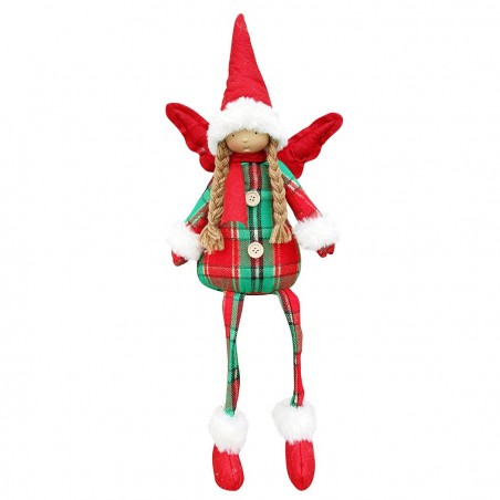 305187 Hada navideña sentada con vestido escocés Decoración con luz 20X12 cm