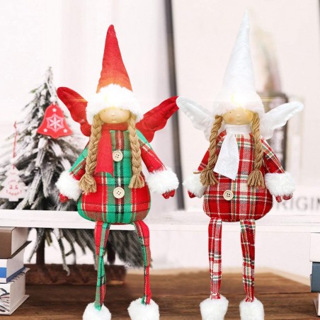 305187 Hada navideña sentada con vestido escocés Decoración con luz 20X12 cm
