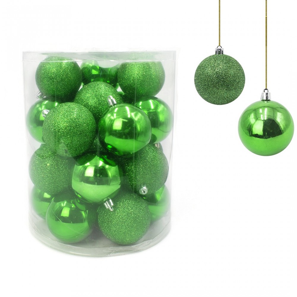 389090 Paquete 24 Bolas de Navidad 7 cm VERDE Decoraciones para los árboles