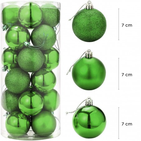 389090 Paquete 24 Bolas de Navidad 7 cm VERDE Decoraciones para los árboles