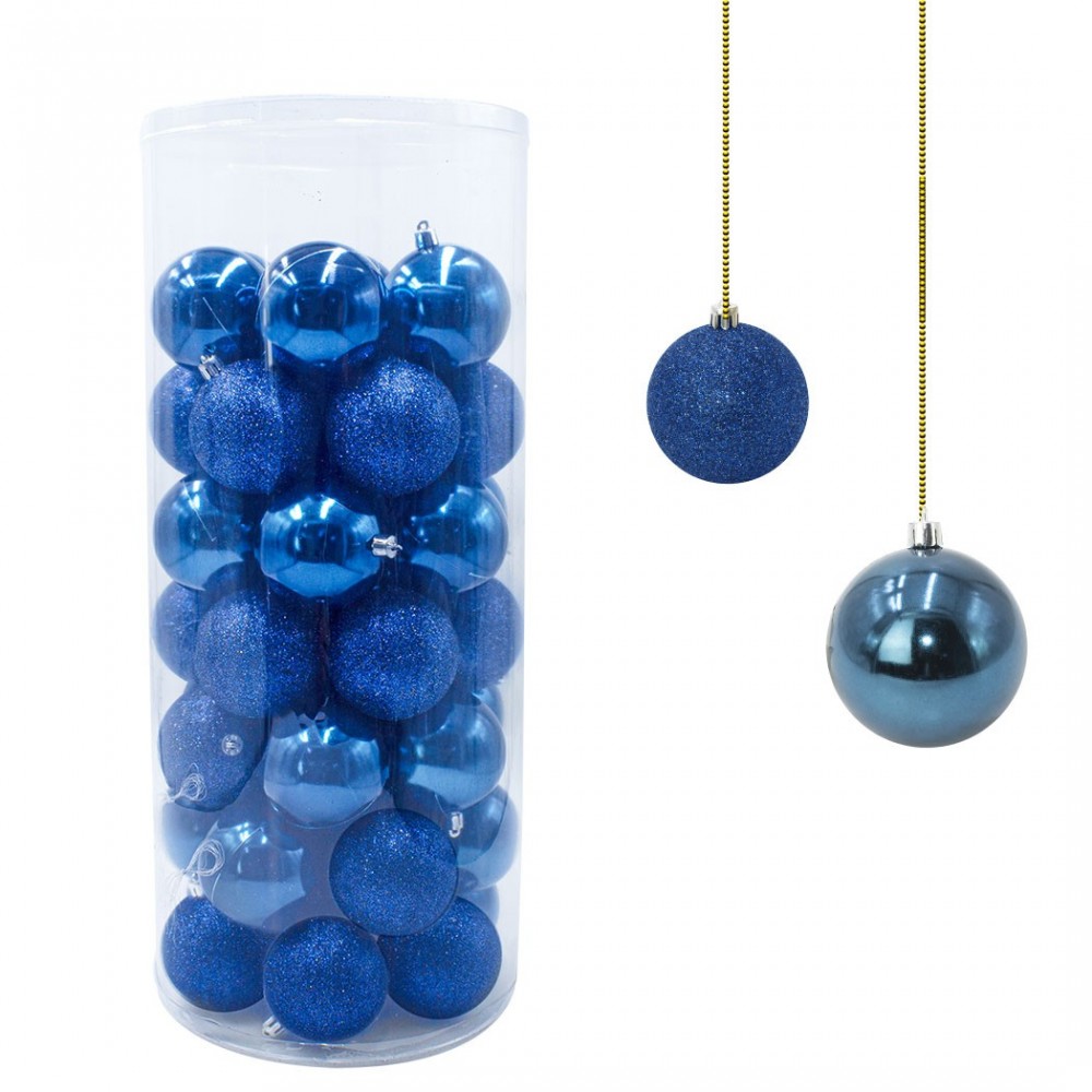 389098 Paquete 48 Bolas de Navidad 7 cm AZULES Decoraciones para los árboles