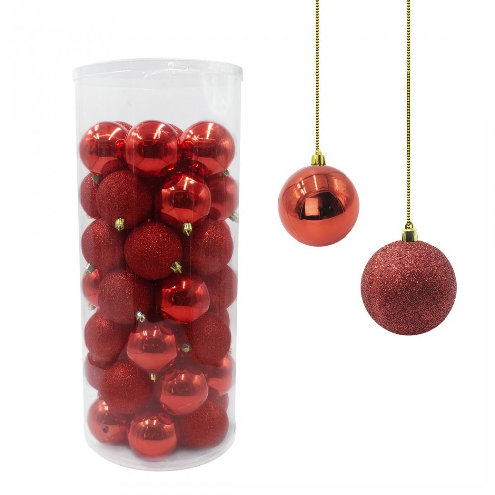 389093 Paquete 48 Bolas de Navidad 7 cm ROJO Decoraciones para los árboles