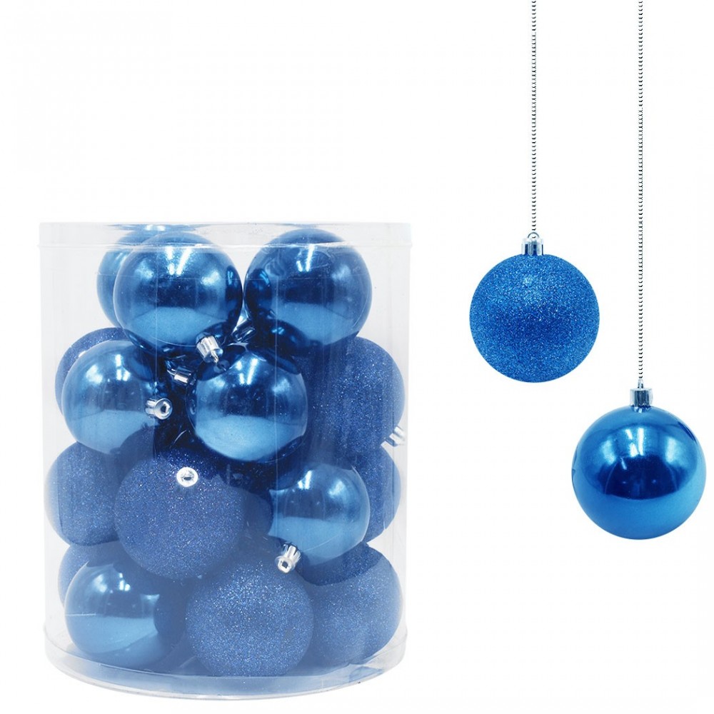 389091 Paquete 24 Bolas de Navidad 7 cm AZULES Decoraciones para los árboles