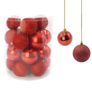 389086 Paquete 24 Bolas de Navidad 7 cm ROJO Decoraciones para los árboles