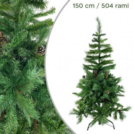 164043 Árbol de Navidad 150H cm 504 ramas plegables en abeto artificial de PVC