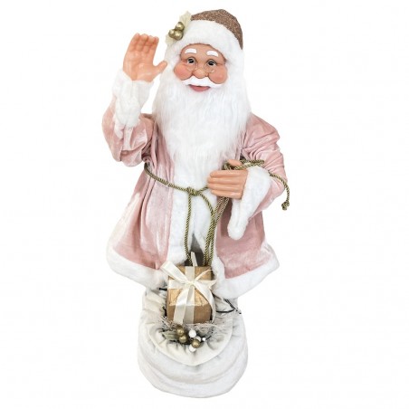 144213 Papá Noel Decoración terciopelo Rosa 80Hcm con música, luces y movimiento