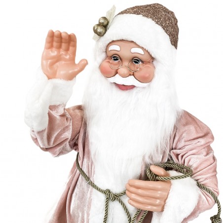 144213 Papá Noel Decoración terciopelo Rosa 80Hcm con música, luces y movimiento