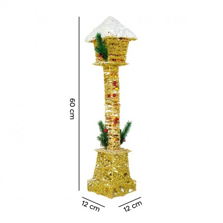 867514 Farola navideña con entretejido con mini luces y purpurina dorada 60H cm