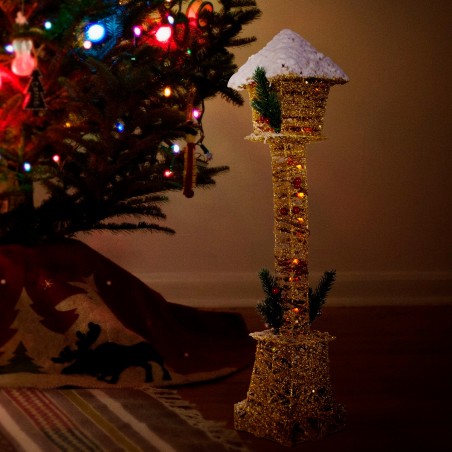 867514 Farola navideña con entretejido con mini luces y purpurina dorada 60H cm