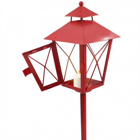 743979 Farola de Navidad Roja decoración en metal y cristal 60Hx14x14 cm