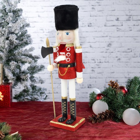 048086 Soldado cascanueces estructura de madera con purpurina 38H cm