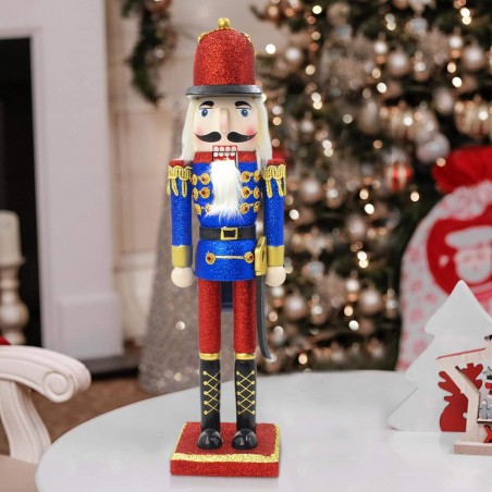 048086 Soldado cascanueces estructura de madera con purpurina 38H cm
