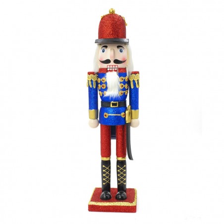 048086 Soldado cascanueces estructura de madera con purpurina 38H cm