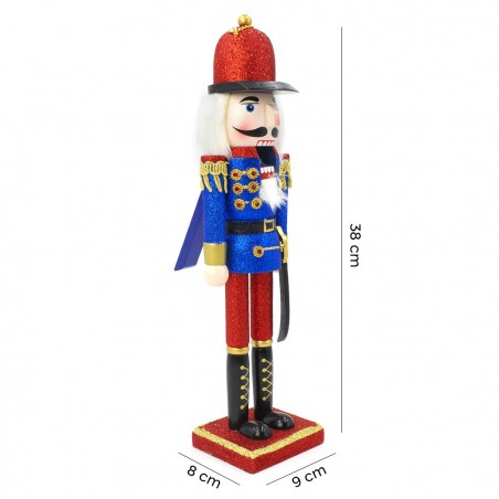 048086 Soldado cascanueces estructura de madera con purpurina 38H cm