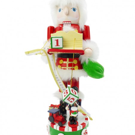 030272 Soldado cascanueces navideño con calendario estructura de madera 36H cm