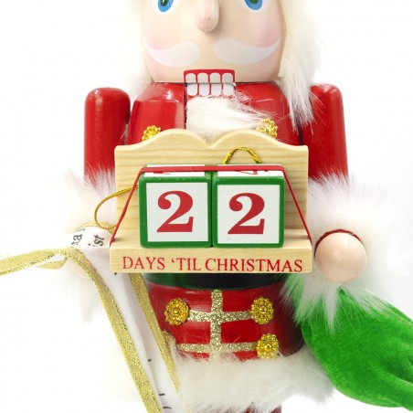 030272 Soldado cascanueces navideño con calendario estructura de madera 36H cm
