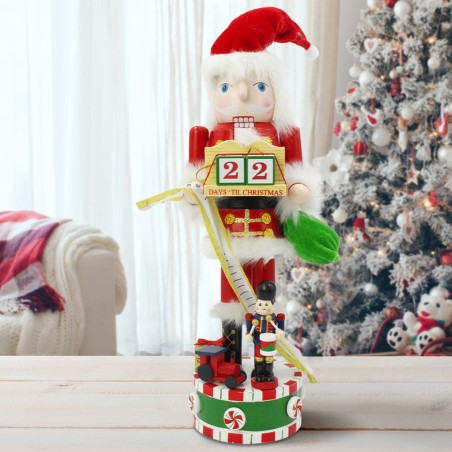 030272 Soldado cascanueces navideño con calendario estructura de madera 36H cm