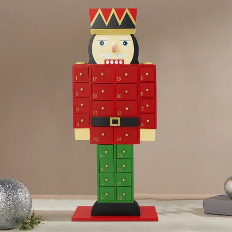 848353 Soldado cascanueces con calendario de adviento en madera 46Hx19Lx9P cm