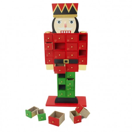 848353 Soldado cascanueces con calendario de adviento en madera 46Hx19Lx9P cm