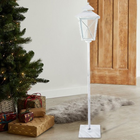 744044 Farola de Navidad blanca decoración en metal y cristal 106Hx18x18 cm