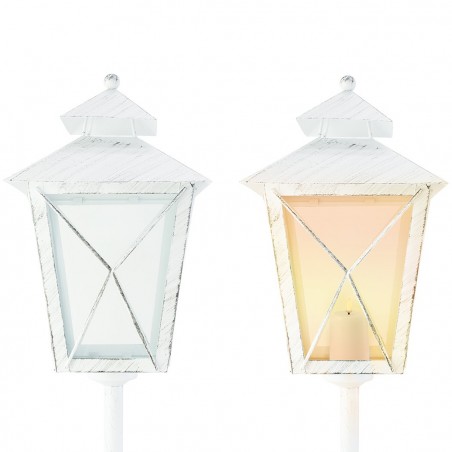 744044 Farola de Navidad blanca decoración en metal y cristal 106Hx18x18 cm