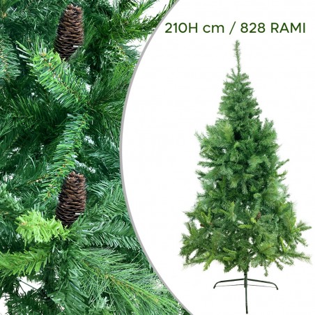164041 Árbol de Navidad 210H Cm con piñas y ramas plegables en PVC artificial