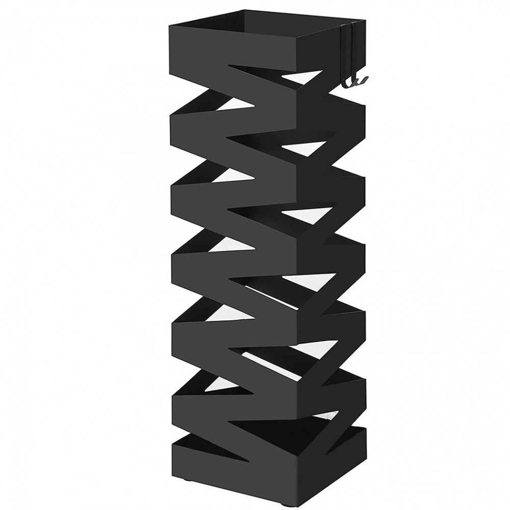 Paragüero cuadrado de metal negro diseño estilo moderno con ganchos 49x15,5 cm