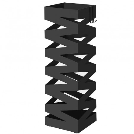 Paragüero cuadrado de metal negro diseño estilo moderno con ganchos 49x15,5 cm