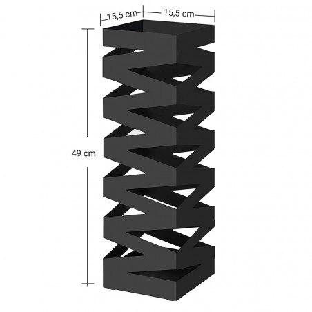 Paragüero cuadrado de metal negro diseño estilo moderno con ganchos 49x15,5 cm