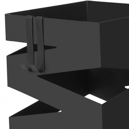 Paragüero cuadrado de metal negro diseño estilo moderno con ganchos 49x15,5 cm