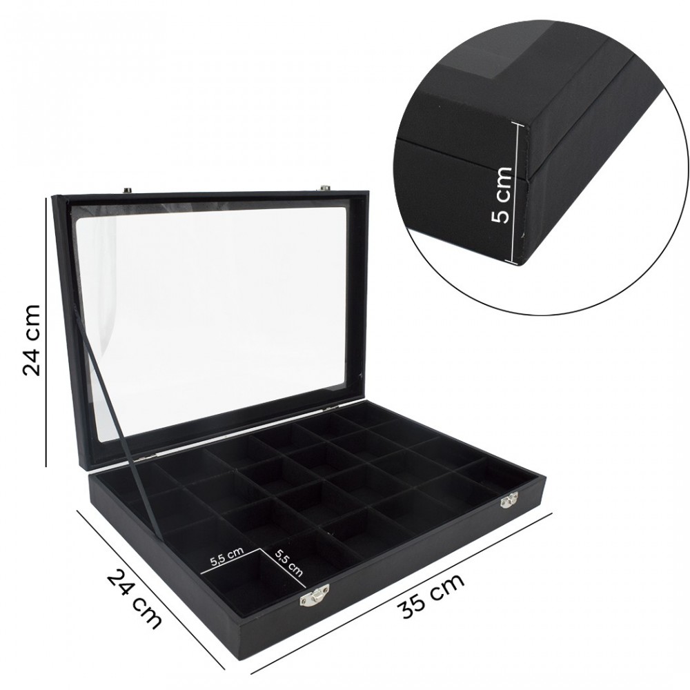 Joyero con 24 compartimentos, caja negra...