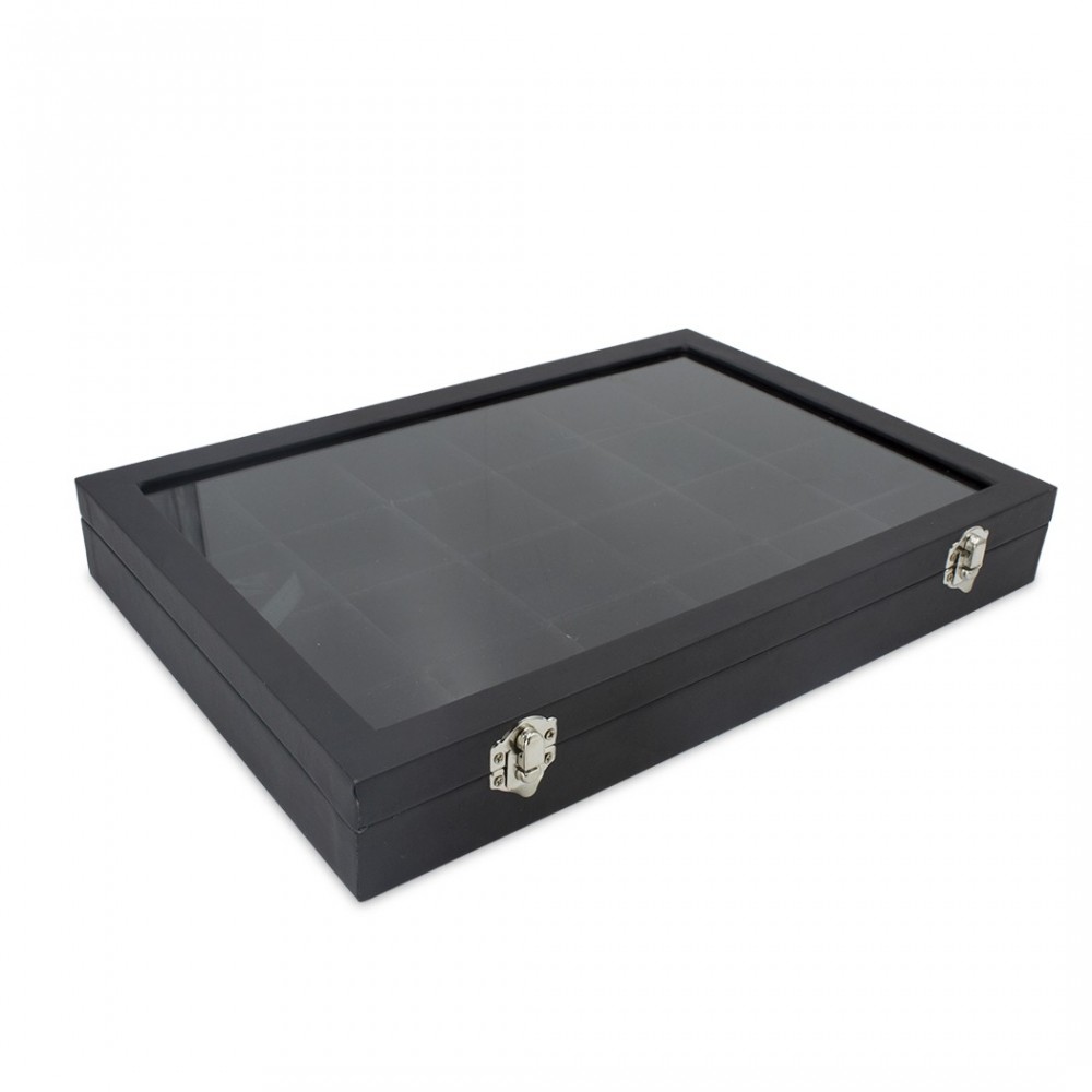 Joyero con 24 compartimentos, caja negra...